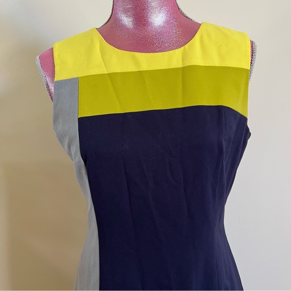 Calvin Klein Geometric Color Block Navy Yellow and Gray Formal Dress - Picture 2 of 5